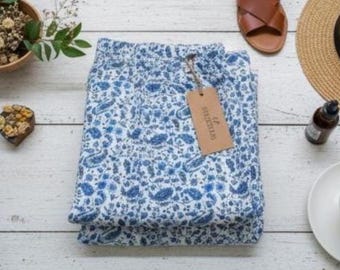 Pantalones de algodón con estampado de bloques de Jaipur hechos a mano para mujer, pantalones de pijama bohemios con estampado floral, pantalones de algodón con estampado indio y estampado floral.