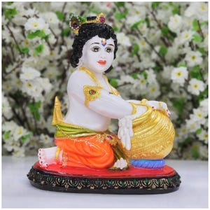 Baby Krishna Statue Bal Gopal Idol Small Krishna Figurine Makhan Chor Krishna Butter Thief Krishna for Mandir Decor Krishna Janmashtami Deco