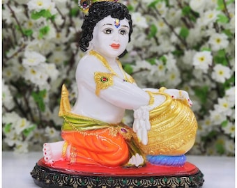 Bal Gopal Krishna Statue, Butter Thief Idol, Mandir Decor (13.25 Inch)