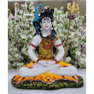 Lord Shiva Statue Mahadev Idol Trishul, Trident, Hindu God, Adiyogi Statue, Meditating Shiva, Large Shiv Murti for Mandir Altar Decor