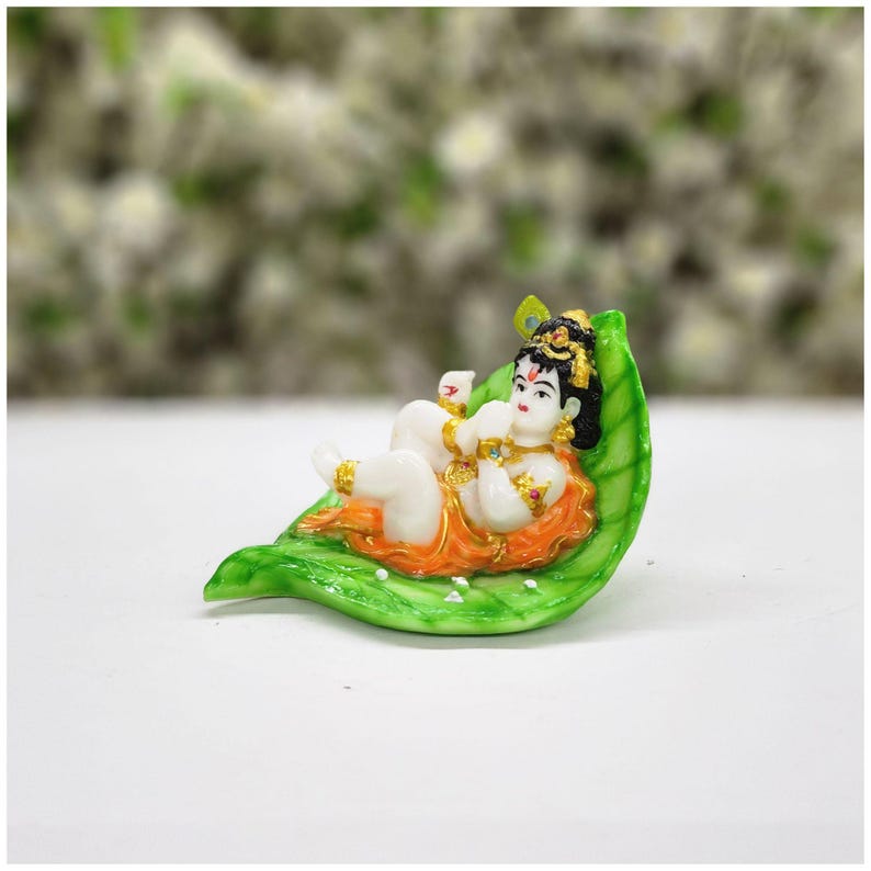 Bal Gopal Krishna Statue: Resin Ladoo Gopal on Leaf - Etsy