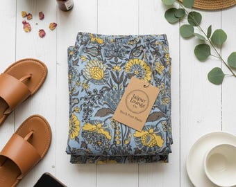 Pantalones de algodón con estampado de bloques de Jaipur hechos a mano para mujer, pantalones de pijama bohemios con estampado floral, pantalones de algodón con estampado indio y estampado floral.
