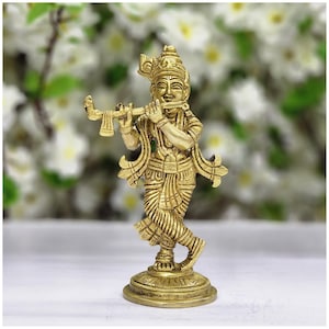 Krishna Statue Brass Hindu Divine Couple God of Love Krishna Murti Home Entrance Decor Hare Krishna Idol Hindu Temple Mandir Decor