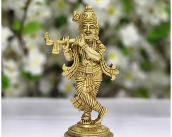Krishna Statue, Hindu God Idol, brass krishna statue, Home Decor (6 Inch)