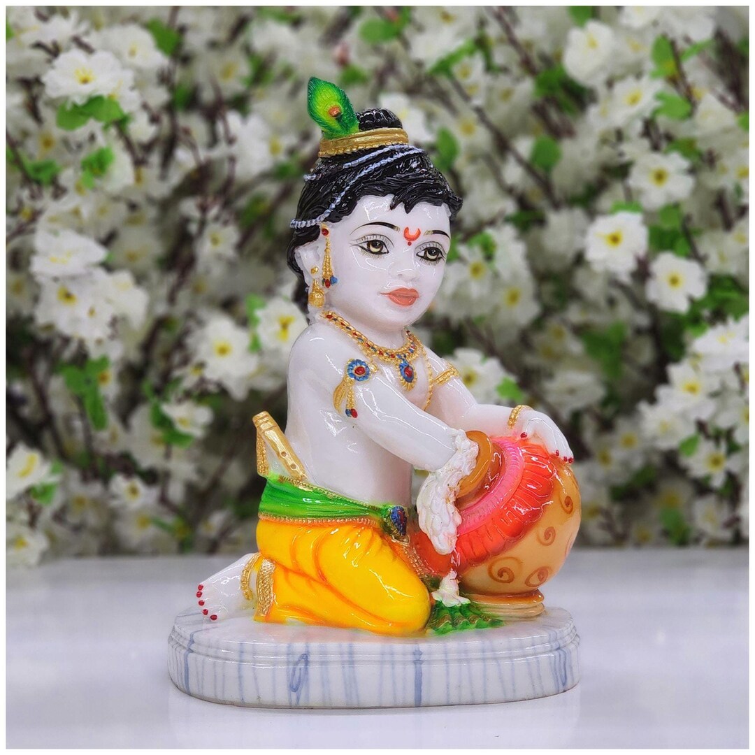 Baby Krishna Statue: Resin Bal Gopal Idol, Hindu Mandir Decor - Etsy