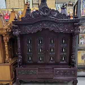 Pooja Mandir for Home Teak Wood Temple Large Pooja Mandir with Door Indian Traditional Puja Ghar Mandap for Worship Big Hindu Temple