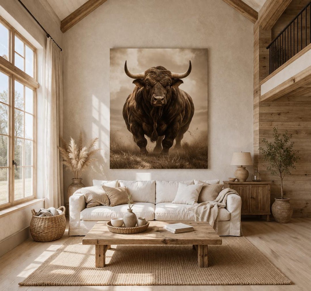 Rustic Bull Bull Wall Art Printable, Rustic Farmhouse Decor, Masculine Living Room ...