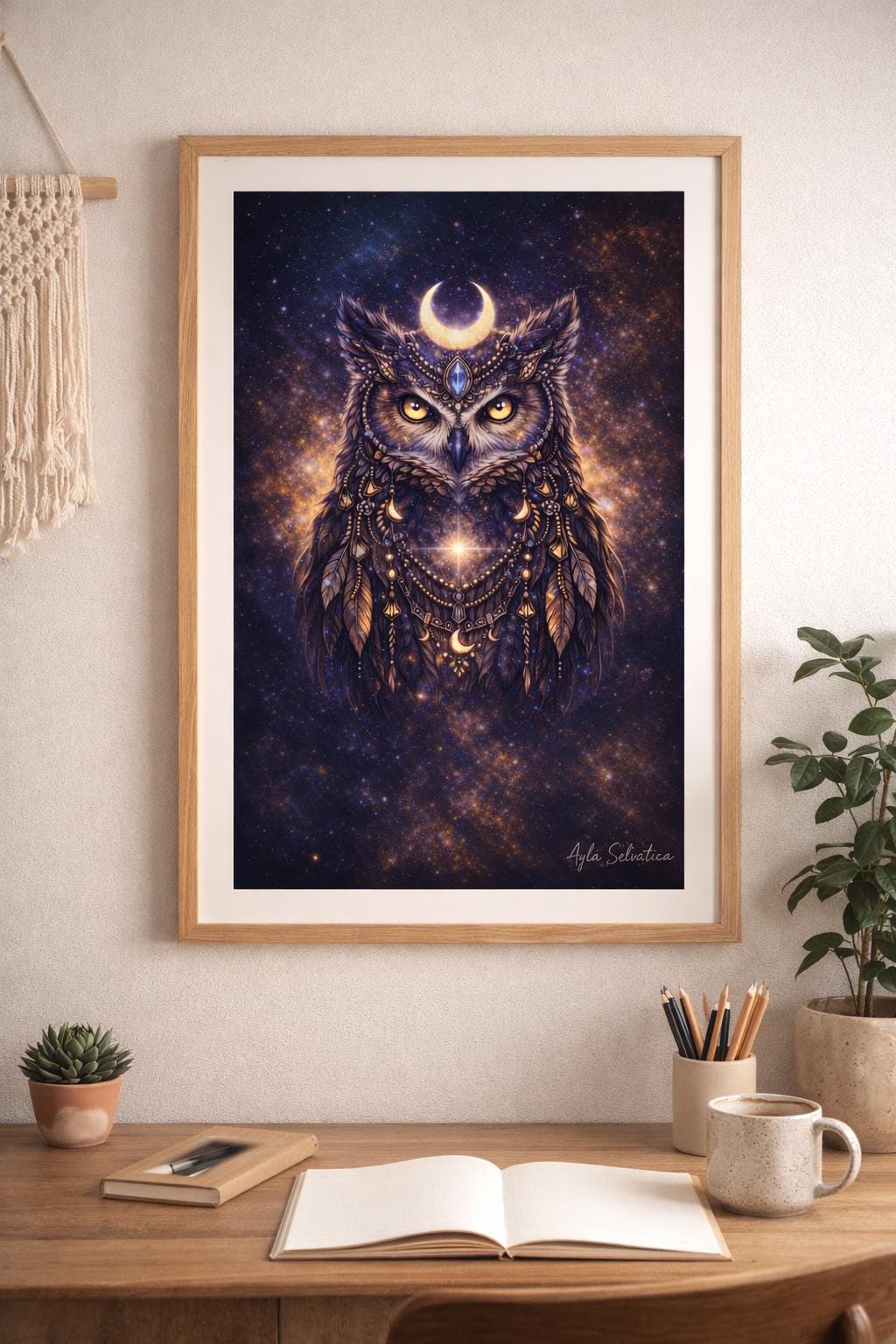 Mystical Owl Wall Art Printable – Spiritual Animal Totem Decor – Cosmic Owl Digital Down