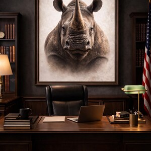 Ultra Realistic Rhino Wall Art Printable, Neutral Safari Decor, Rustic Wildlife Poster, Masculine Office & Living Room Art