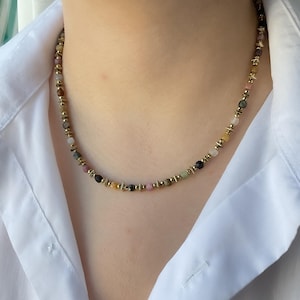 Tourmaline Necklace,Color Tourmaline Necklace,Natural Stone Tourmaline Necklace,Cube Cut Necklace,Gift For Women,Colorful Bead Necklace
