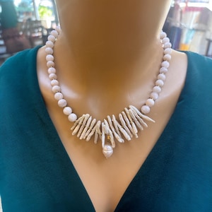 Moonstone and Pearl Natural Stone Necklace Earring Set,Handmade Jewelry, Earrings,Gemstone Pendant,Gift For Mom,Anniversary Gift,Necklace