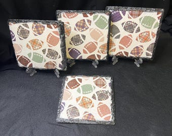 Football Coasters, Colorful Sports Coasters, A Set of 4 Slate Coasters