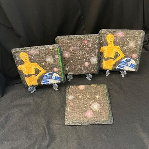 Star Wars Coasters, R2D2 & 3CPO Coasters, A Set of 4 Slate Coasters