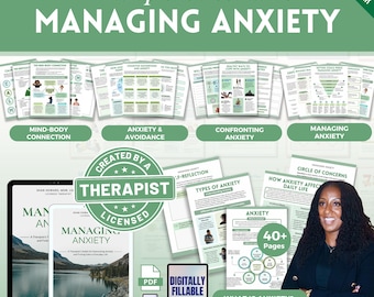 Kit completo per la gestione dell'ansia, gestione dell'ansia, schede di lavoro per la terapia, strategie di coping, mindfulness, ansia sociale, disturbo d'ansia generalizzato, ansia da separazione, tecniche di radicamento.