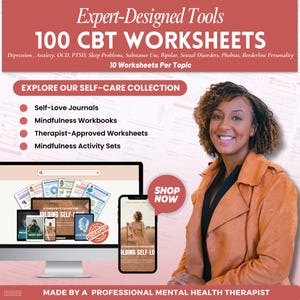 CBT Worksheets a mental health digital and fillable workbook created by a licensed mental health therapist.