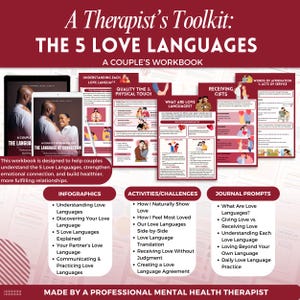 Puede incluir: Un libro de trabajo de "A Therapist's Toolkit" titulado "Los 5 lenguajes del amor", con infograf&iacute;as, actividades y indicaciones de diario. Est&aacute; dise&ntilde;ado para ayudar a las parejas a comprender los 5 lenguajes del amor y fortalecer la conexi&oacute;n emocional.
