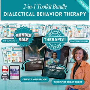 DBT Übungsbuch für Kunden + Spickzettel für Therapeuten, DBT Fähigkeiten, Stressbereitschaft, Achtsamkeit, DBT Karte, Therapie Arbeitsblätter