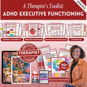 Mega Bundle di quaderni di lavoro sulle funzioni esecutive ADHD, fogli di lavoro sulla terapia, neurodivergente, pianificatore digitale ADHD, adulti e adolescenti, capacità di adattamento