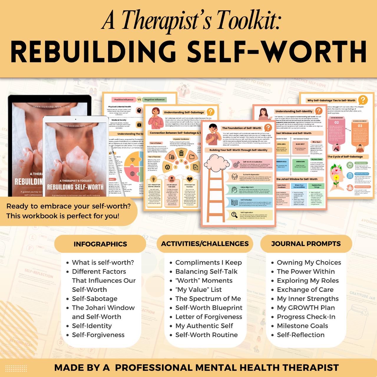 Self Worth Bundle, Therapy Worksheets, Self Esteem, Inner Critic, Self ...