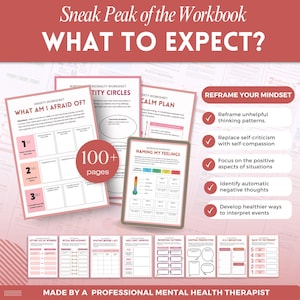 CBT Worksheets a mental health digital and fillable workbook created by a licensed mental health therapist.