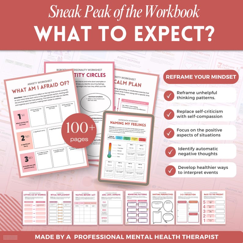 CBT Worksheets a mental health digital and fillable workbook created by a licensed mental health therapist.