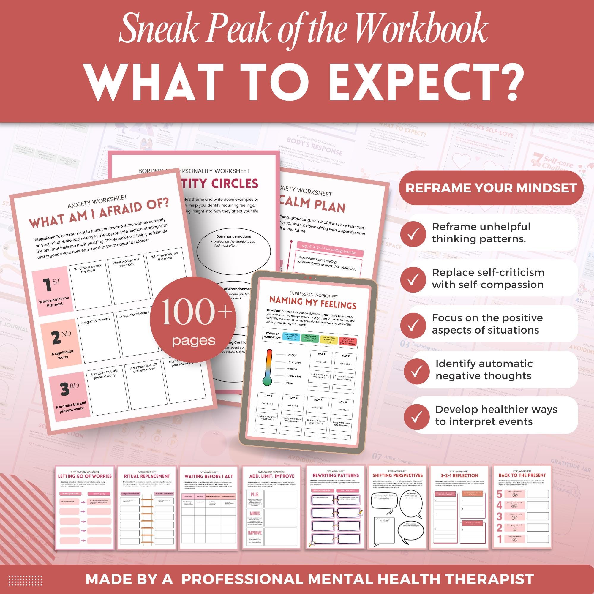 CBT Worksheet Bundle, 100 Worksheets, Cognitive Behavioral Therapy, for ...