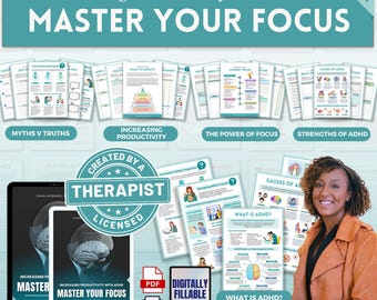 ADHD Workbook Bundle, Digital Daily Planner, Adults and Teens, Organization, Journal, Productivity, Goal Setting, Therapy Worksheets