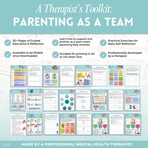 Pode incluir: Um kit de ferramentas de parentalidade digital intitulado "Parenting as a Team" com o texto "A Therapist's Toolkit". O kit de ferramentas inclui mais de 50 p&aacute;ginas de educa&ccedil;&atilde;o e reflex&atilde;o guiadas, exerc&iacute;cios pr&aacute;ticos e &eacute; adequado para impress&atilde;o em tamanho A4.