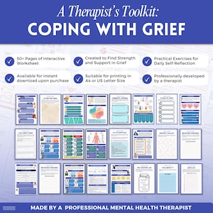 Grief and Loss a mental health digital and fillable workbook created by a licensed mental health therapist.