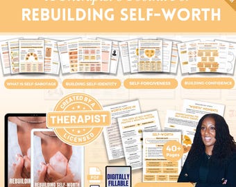 Self Worth Workbook Bundle, Therapy Worksheets, Self Esteem, Inner Critic, Self Sabotage, Self Identity, Confidence, Self Improvement