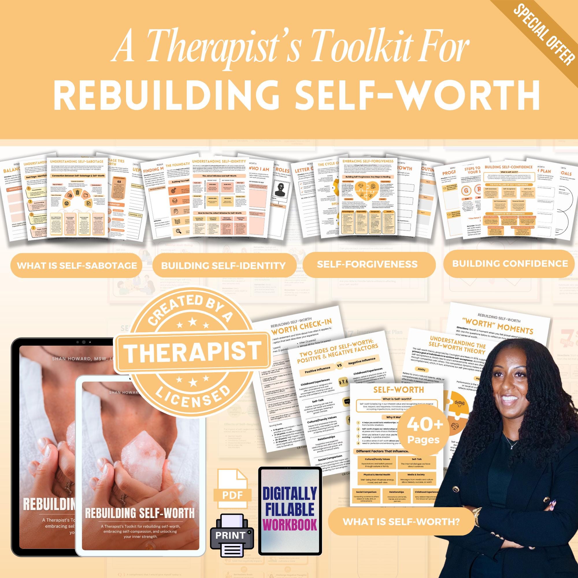 Self Worth Workbook Bundle, Therapy Worksheets, Self Esteem, Inner ...