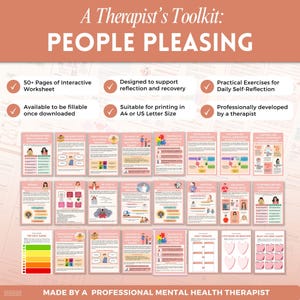 Puede incluir: Un kit de herramientas digital titulado "A Therapist's Toolkit: PEOPLE PLEASING" con m&aacute;s de 50 p&aacute;ginas de hojas de trabajo interactivas. Dise&ntilde;ado para la reflexi&oacute;n y la recuperaci&oacute;n, incluye ejercicios pr&aacute;cticos y est&aacute; desarrollado profesionalmente. Disponible en A4 o US Letter.