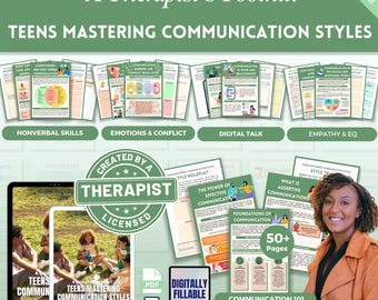 May include: A Therapist's Toolkit for teens, featuring a collection of educational materials. The image showcases a variety of resources, including workbooks, guides, and digital tools, with topics like nonverbal skills and emotional intelligence.