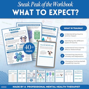 Healing from trauma a mental health digital and fillable workbook created by a licensed mental health therapist.