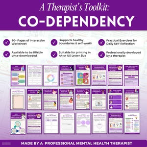 Puede incluir: Un kit de herramientas digital para terapeutas, con m&aacute;s de 50 p&aacute;ginas de hojas de trabajo interactivas sobre la codependencia. Incluye ejercicios de autorreflexi&oacute;n, apoya l&iacute;mites saludables y es adecuado para imprimir en A4 o tama&ntilde;o carta. Desarrollado profesionalmente.