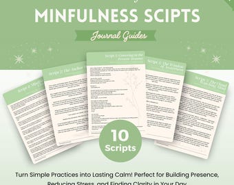 Mindfulness Journal Prompts and Guides, Digital Grounding Cards, Mindfulness Scripts, Emotional Regulation, Meditation, Digital Scripts