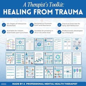 Healing from trauma a mental health digital and fillable workbook created by a licensed mental health therapist.