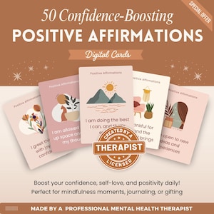 Cartões de Afirmação Positiva, Afirmações Diárias, 50 Cartões, Prompts de Diário, Amor Próprio, Gratidão, Positividade, Saúde Mental, Cartões de Terapia