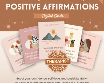 Positive Affirmation Cards, Daily Affirmations, 50 Cards, Journal Prompts, Self Love, Gratitude, Positivity, Mental Health, Therapy Cards