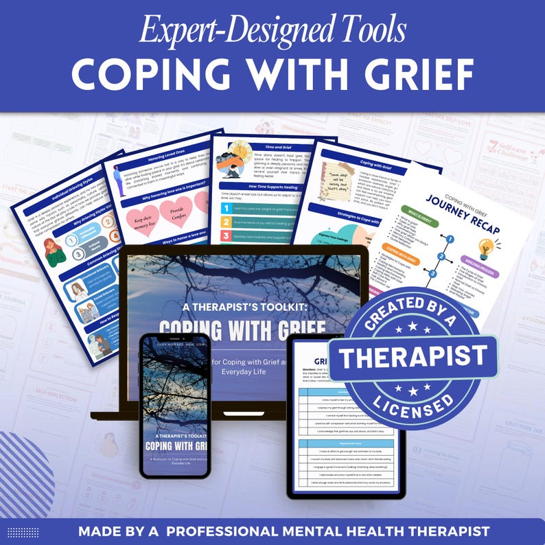 Grief and Loss a mental health digital and fillable workbook created by a licensed mental health therapist.