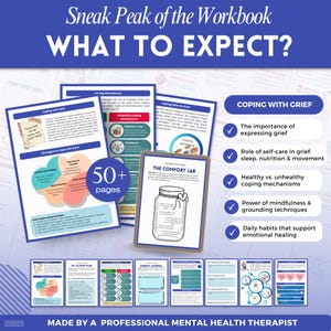 Grief and Loss a mental health digital and fillable workbook created by a licensed mental health therapist.