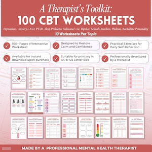 CBT Worksheets a mental health digital and fillable workbook created by a licensed mental health therapist.