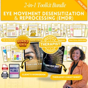EMDR Workbook for Clients Plus Cheat Sheets for Therapist Bundle, EMDR Client Handouts, Therapy Worksheets, Phases 1-8, EMDR Script, Guide