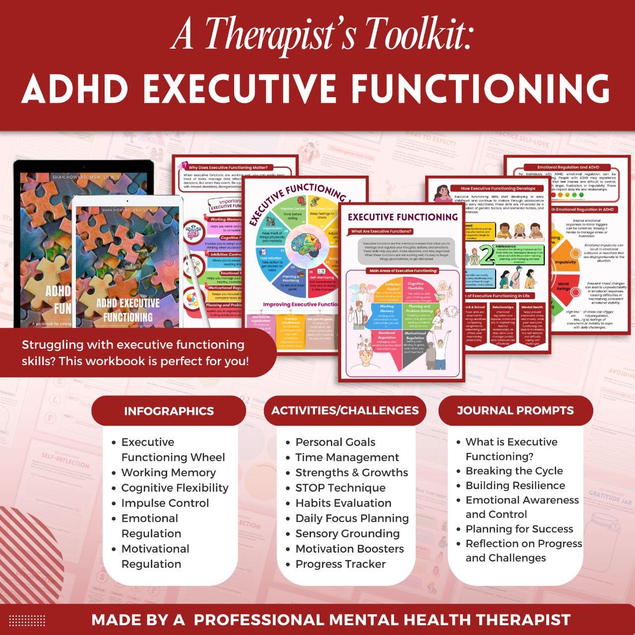 ADHD Executive Functioning Workbook Mega Bundle, Therapy Worksheets ...