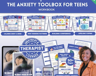 Méga cahier d'exercices sur l'anxiété pour adolescents, feuilles de travail sur l'anxiété, cahier d'exercices sur la thérapie, recadrage de la pensée, anxiété chez les adolescents, capacité d'adaptation à l'anxiété