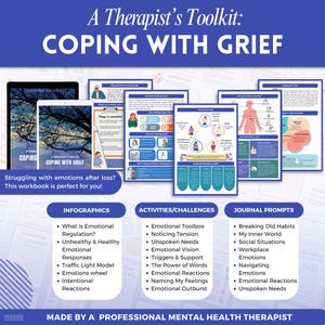 Grief and Loss a mental health digital and fillable workbook created by a licensed mental health therapist.