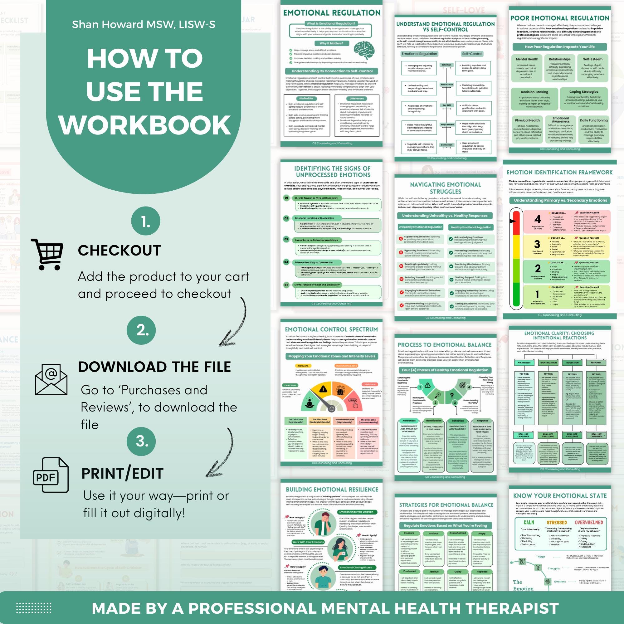 Emotional Regulation, Managing Emotions Workbook Mega Bundle, Therapy ...