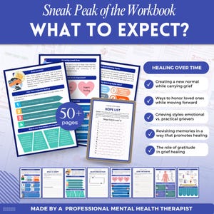 Grief and Loss a mental health digital and fillable workbook created by a licensed mental health therapist.
