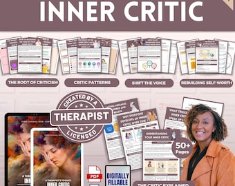 Inner Critic Mega Bundle Workbook, Self Esteem, Therapy Worksheets, Self Healing, Silencing Negative Self Talk, Thought Challenging Journal