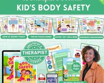 Cuaderno de ejercicios de seguridad corporal para niños, terapia de juego, consejos para padres, hojas de trabajo de terapia, límites corporales, arteterapia